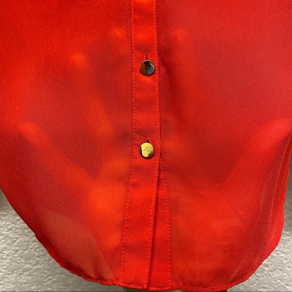 BEBE Red Chiffon Button Up V-neck Slit Sleeve Blouse XS - Picture 9 of 9